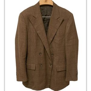 Polo Ralph Lauren Double Breasted Brown Windowpane Wool Sport Coat Size 40L USA